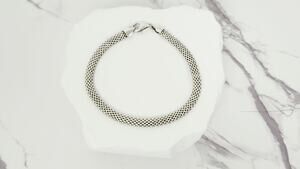 Vintage LIRM 925 Sterling Silver Woven Popcorn Mesh Chain Bracelet Italy